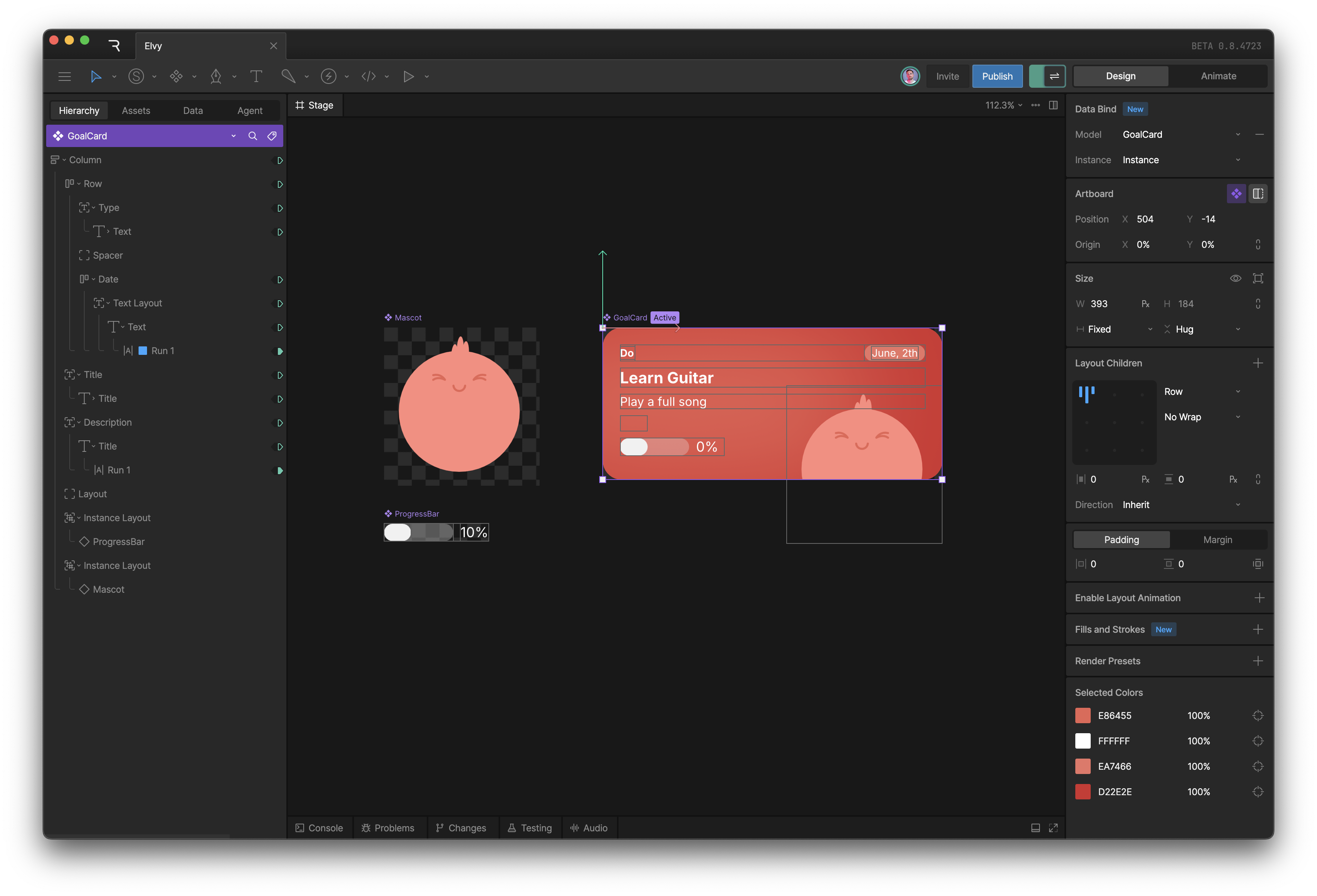 image of card design in Rive editor